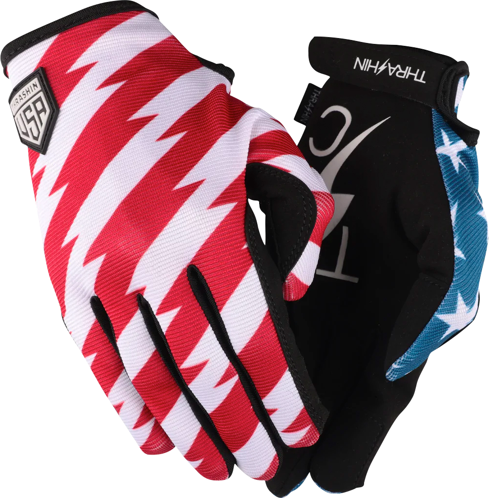 THRASHIN SUPPLY CO. Stars & Bolts Stealth Gloves Red/Blue| Santa